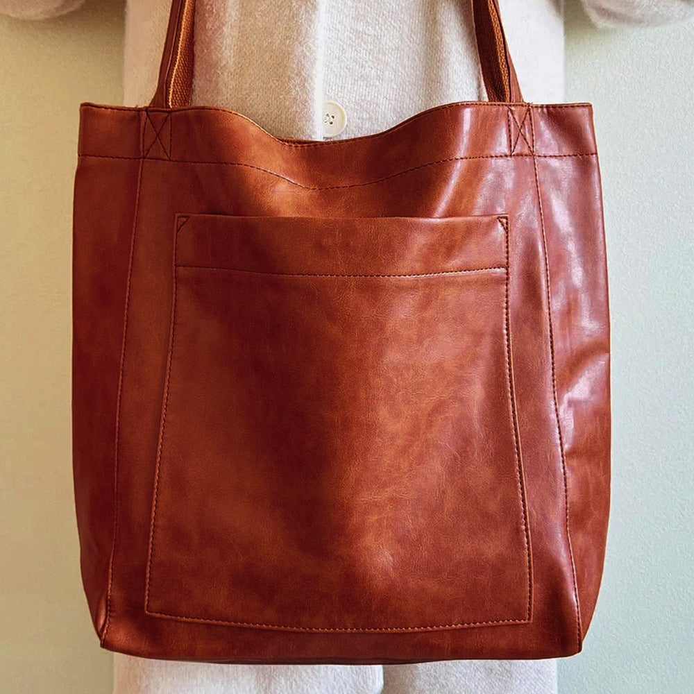 Leather Color Large Capacity Totes Retro Tote Bags