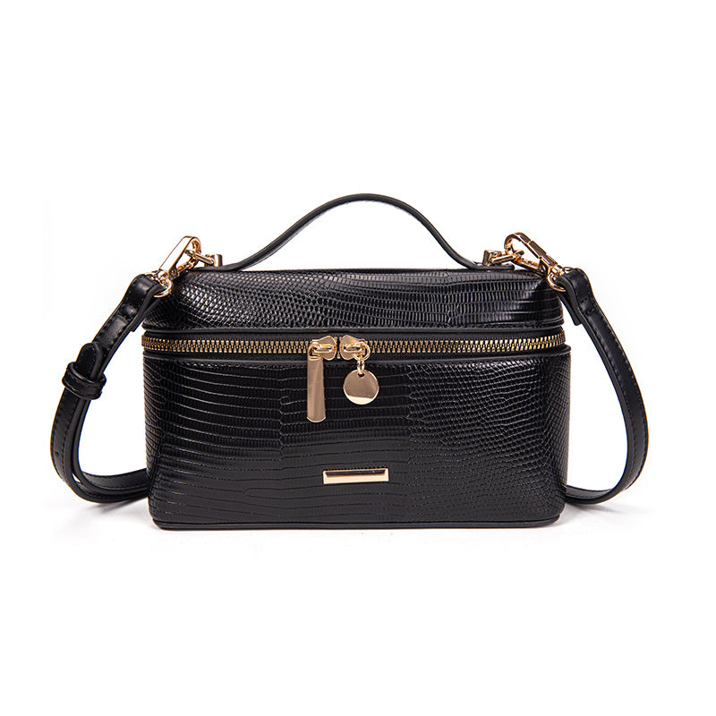 Women's High Quality Stone Pattern Box Double Pull Head Crossbody Bags