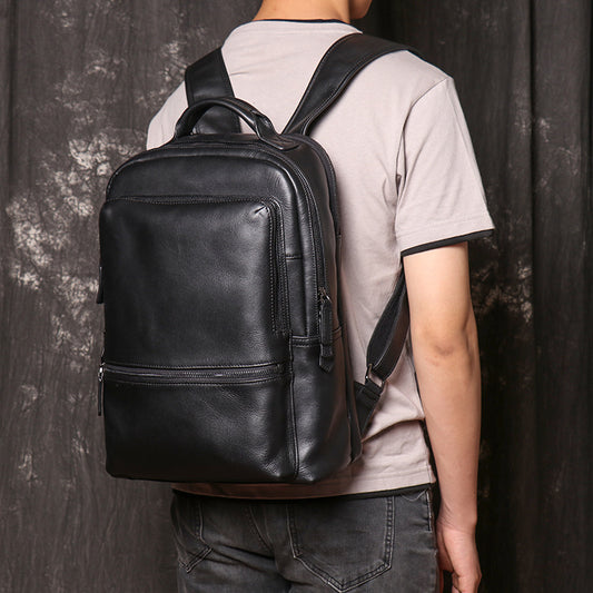 Men's Leather First Layer Cowhide Large Capacity Backpacks