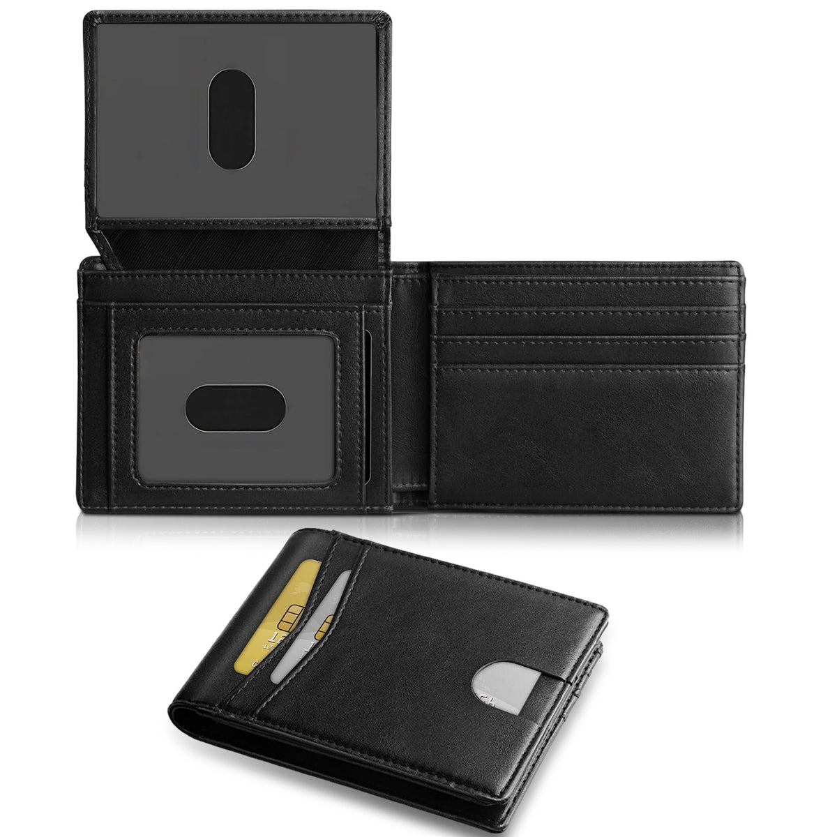 Men's Short Multiple Slots Carbon Fiber Leather Swiping Men's Wallet