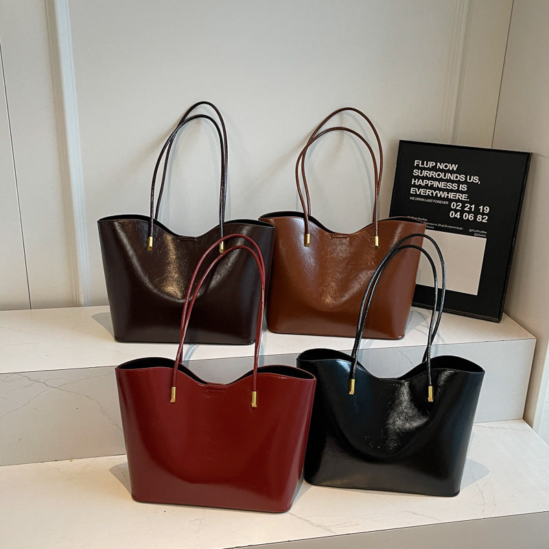 Women's Fashion Texture Solid Color Commute Minimalist Large Shoulder Bags