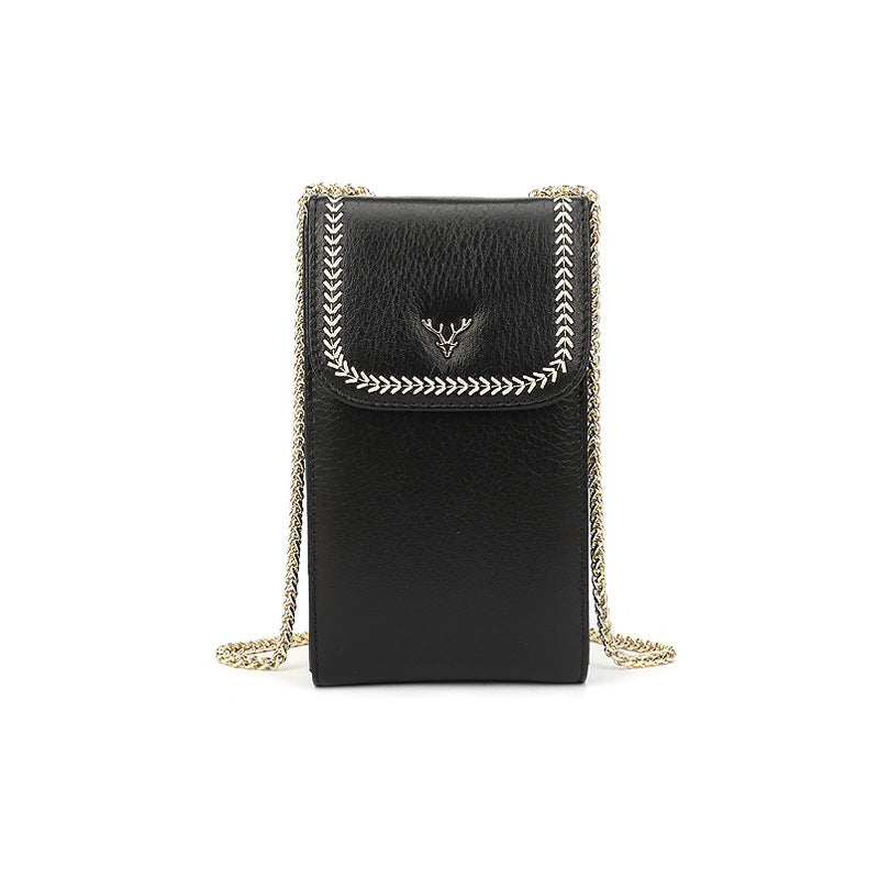Layer Cowhide Simple Deer Head Mobile Female Phone Bags