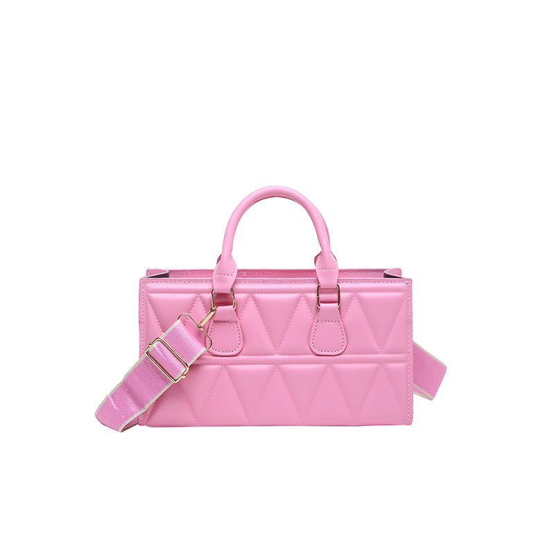Women's Western Style Large Capacity Triangle Texture Indentation Solid Color Retro Shoulder Bags