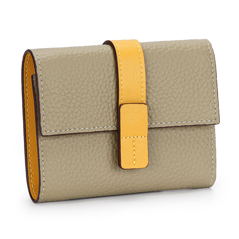 Women's Contrast Color First Layer Cowhide Hand-held Ladies Wallets