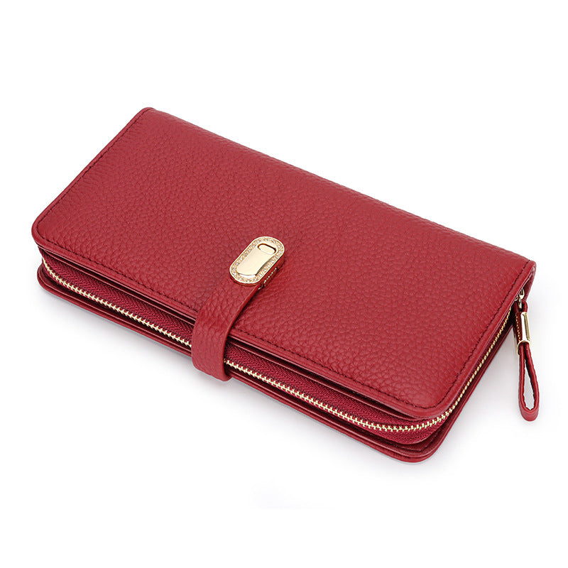 First Layer Cowhide Long Large Pattern Zipper Ladies Wallet