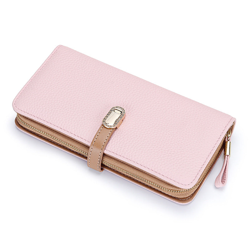 First Layer Cowhide Long Large Pattern Zipper Ladies Wallet