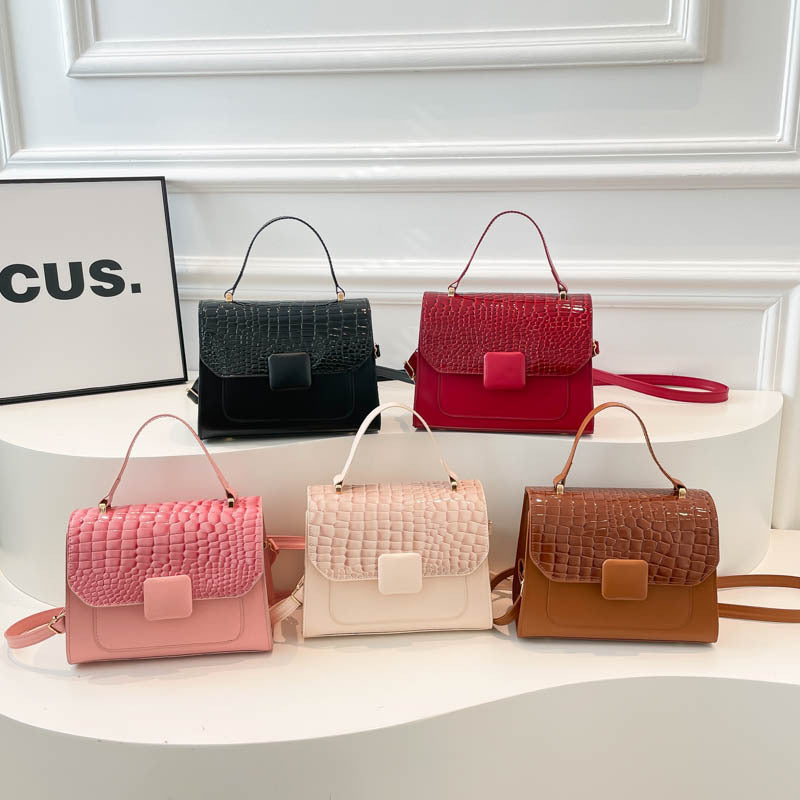 Women's Fashion Trendy Large Capacity Simple Stitching Texture Portable Small Square Bags