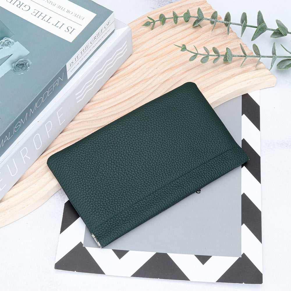 Cowhide Lady's Simple Long Automatic Closure Makeup Ladies Wallet