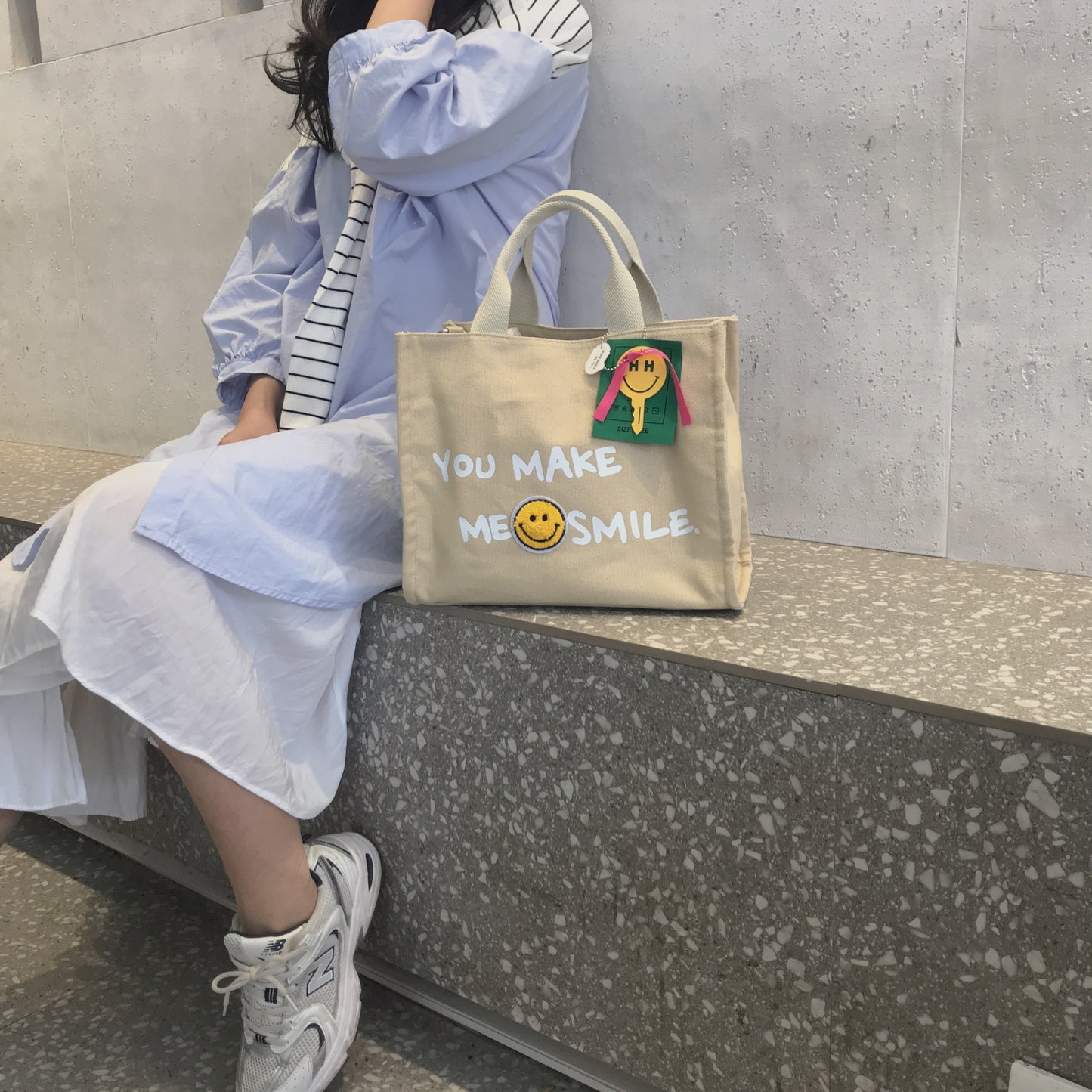 Smiling Plush Pattern Thickened Organic Canvas Crossbody Bags