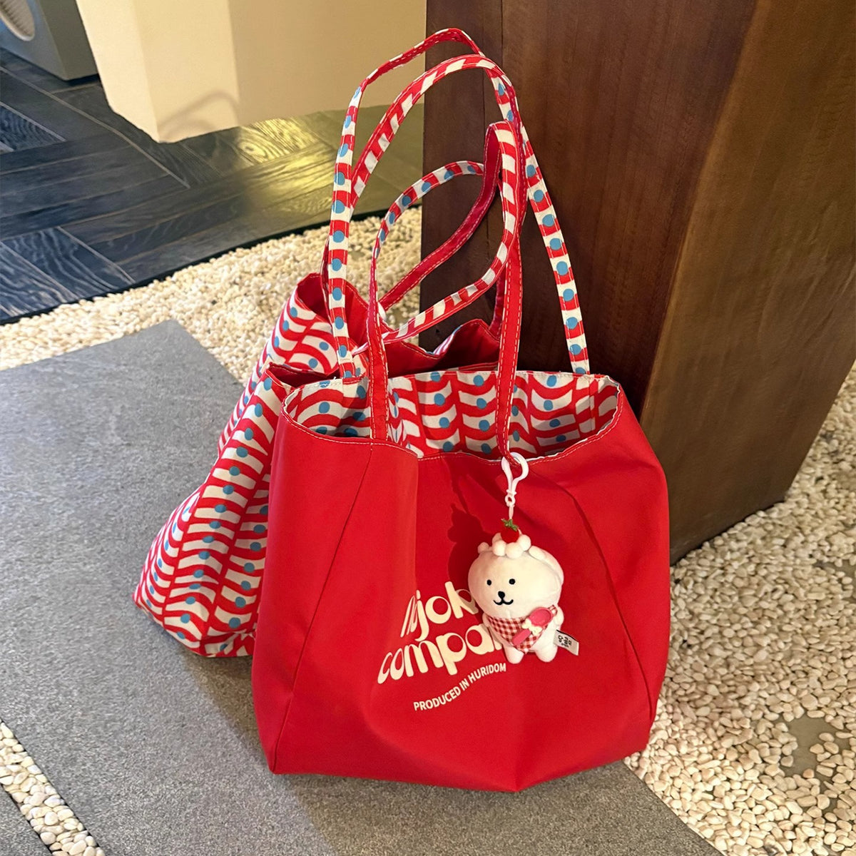 Women's Style Red Plaid Canvas Large Capacity Letter Double-sided Bags