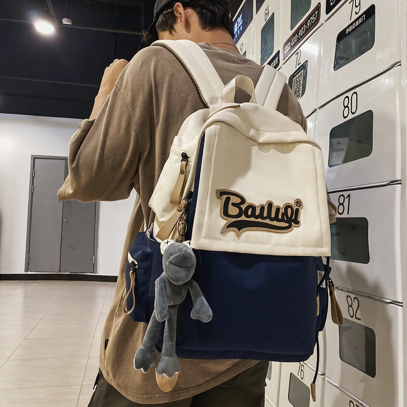 Men's Korean Contrast Color Trendy College Couple Backpacks