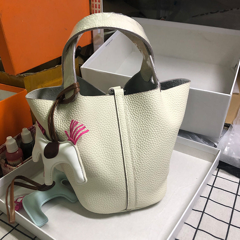 Women's Genuine Leather Vegetable Basket Bride Litchi Grain Bags