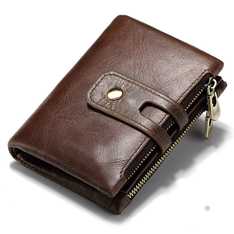 Men's Paul Double Zipper First Layer Cowhide Men's Wallets
