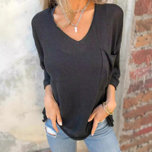 Pretty Long Sleeve Pocket Casual Knitted Knitwear