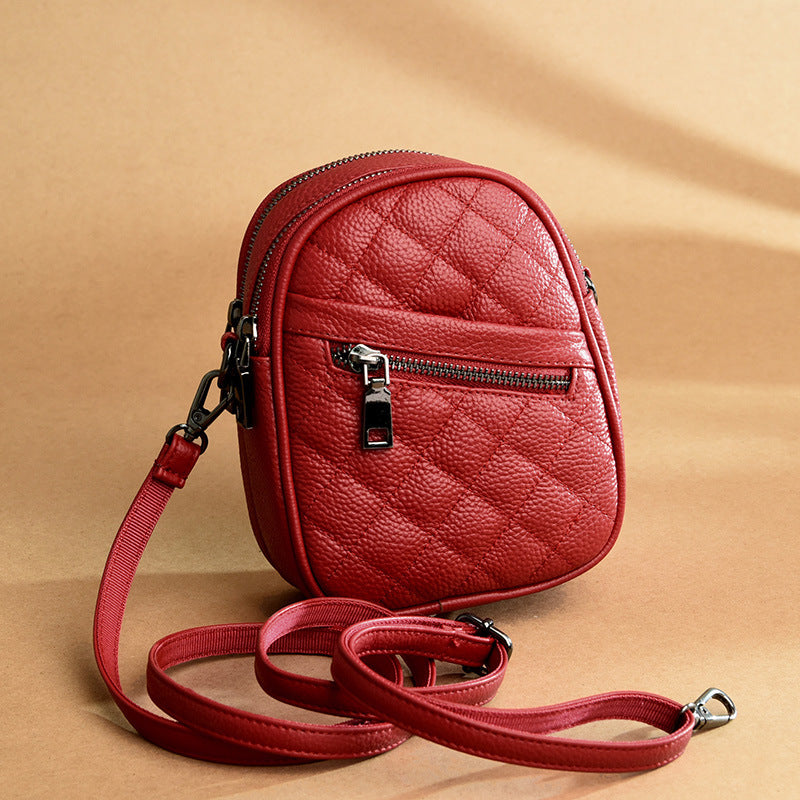 Women's Genuine Leather Fashionable Diamond Embroidery Thread Shoulder Bags