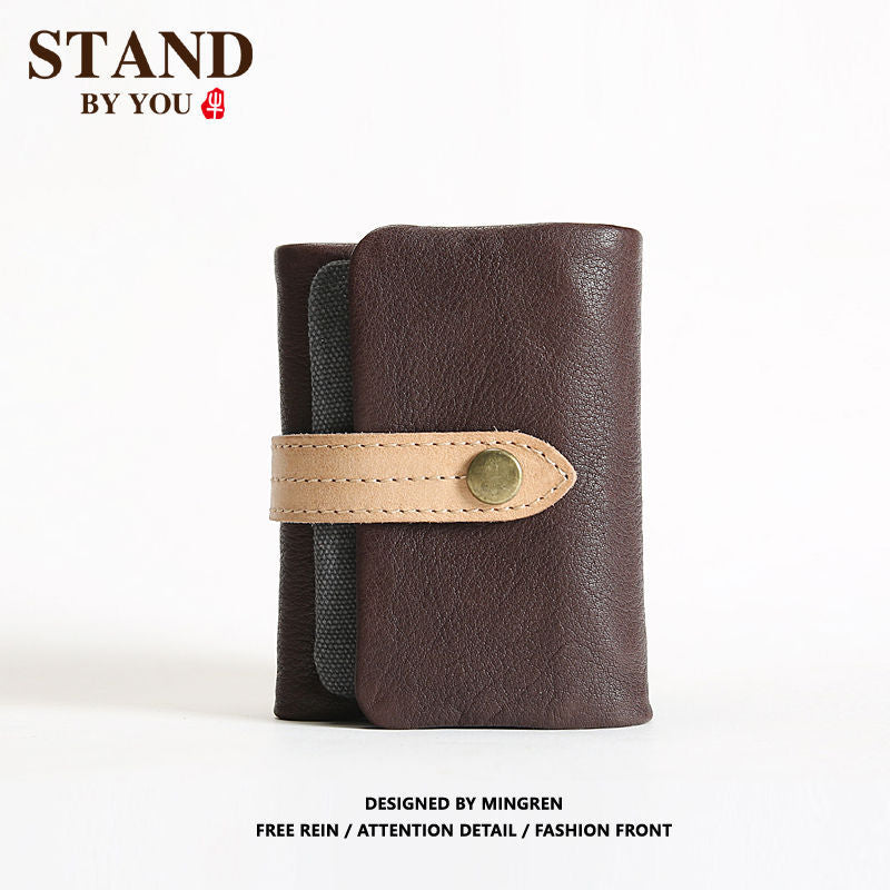 Men's Genuine Leather Trifold First Layer Cowhide Green Buckle