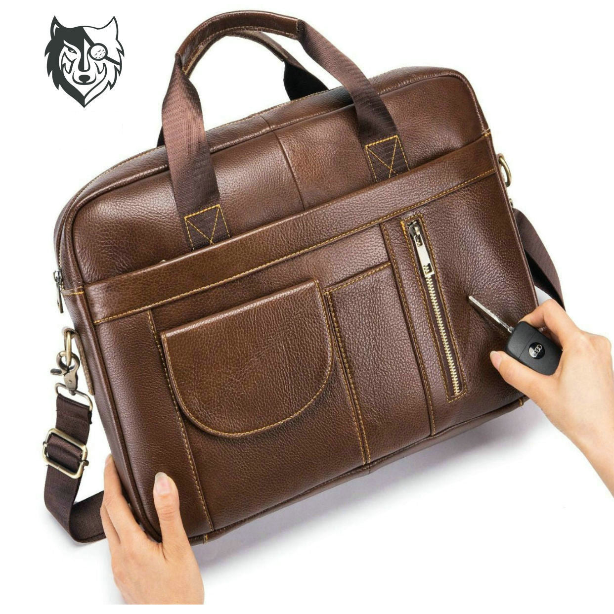 Men's Leather Business First Layer Cowhide Large Laptop Bags