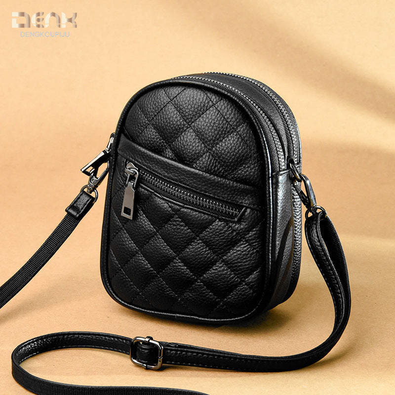 Women's Genuine Leather Fashionable Diamond Embroidery Thread Shoulder Bags