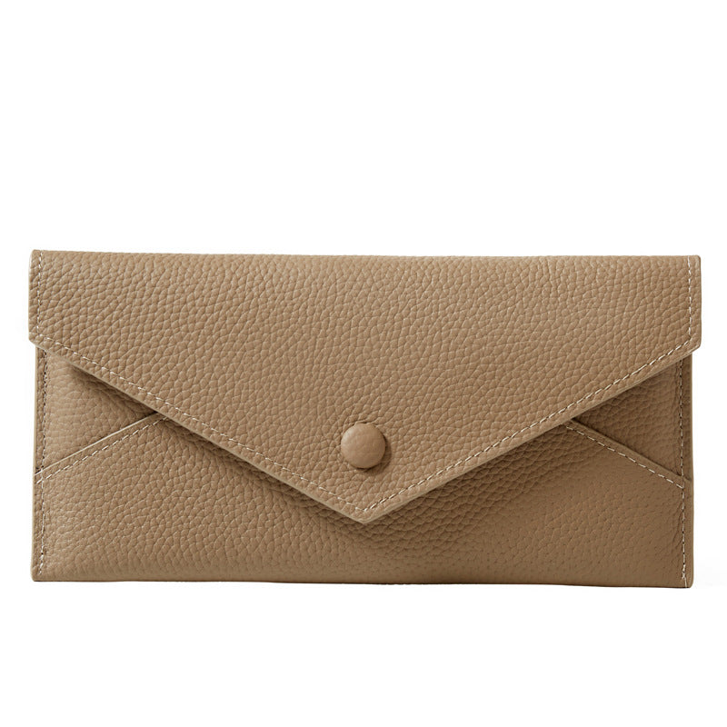 Women's Genuine Leather Simple Thin Envelope Large Capacity Ladies Wallet
