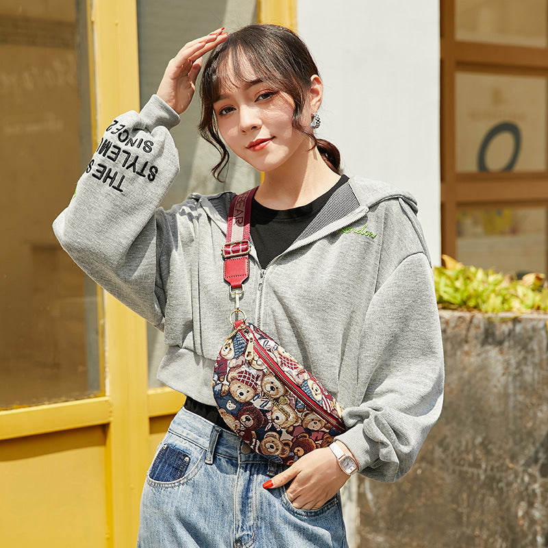 Bear Attachment Wide Strap Trendy Fashion Crossbody Bags