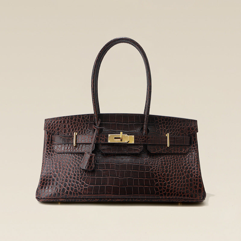 Crocodile Pattern Platinum Genuine Leather Portable Bags