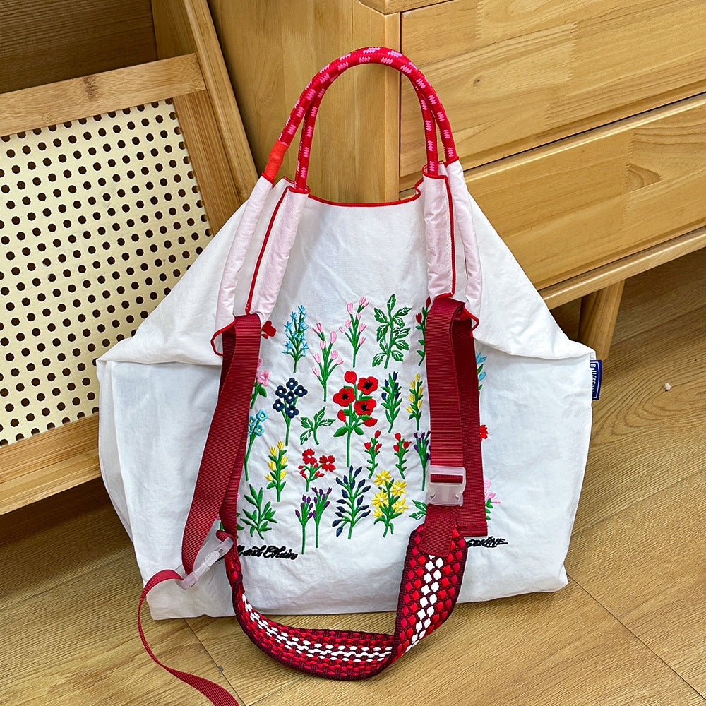 Nylon Needle Embroidered Fashion Commuter Large Capacity College Women's Shoulder Bag