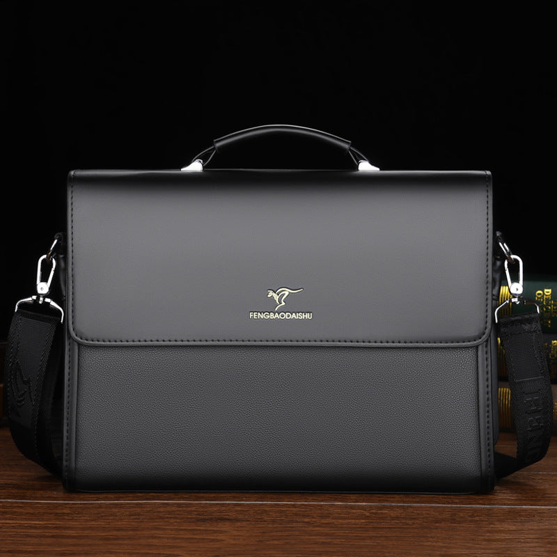 Men's Business Horizontal Large Capacity Leather Shaping Conference Work Handbags