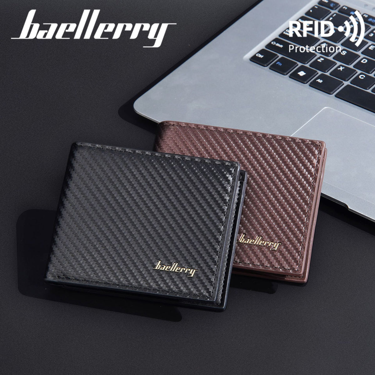 Men's Short Carbon Fiber Pattern Open Zipper Men's Wallet