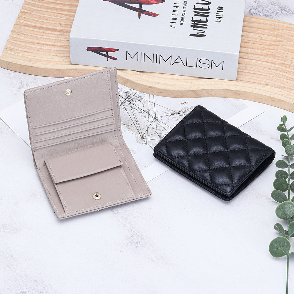 Women's Leather Short Sheepskin Diamond Style Fold Ladies Wallet
