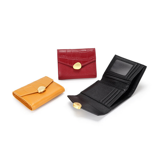 Women's Leather Short Cowhide Crocodile Pattern Three Folding Ladies Wallets