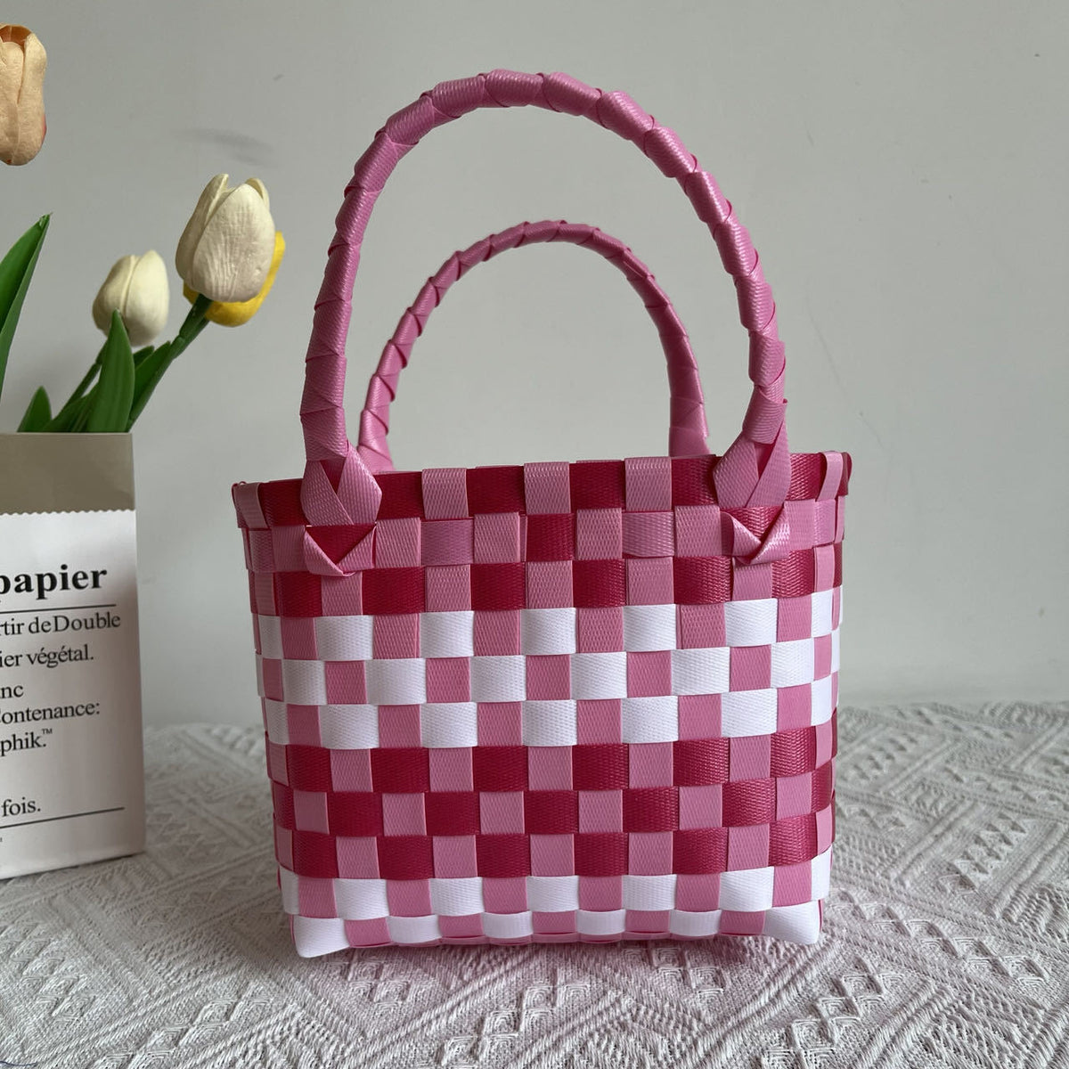 Basket Niche Color Plaid Hand Gift Small Square Bags