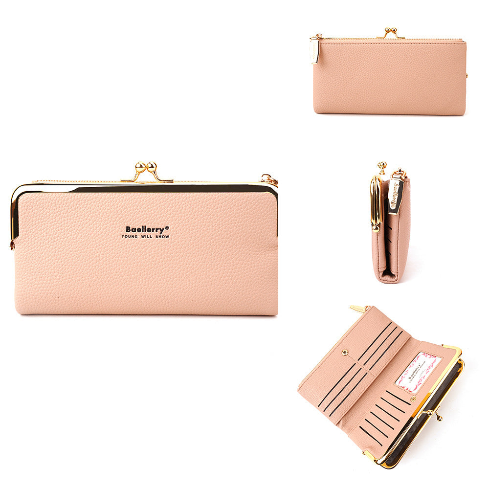Women's Korean Style Lychee Pattern Large Capacity Multiple Ladies Wallet