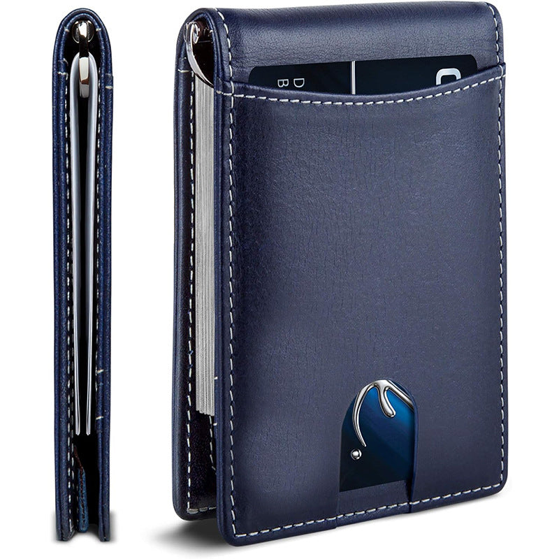 Men's Gold Clip Solid Color Bifold Leather Card Holder