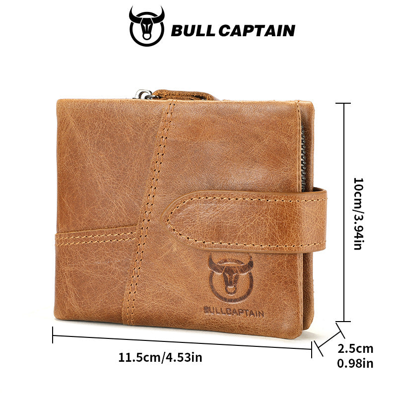 Men's Bull Captain Leather Horizontal Green Retro Men's Wallets