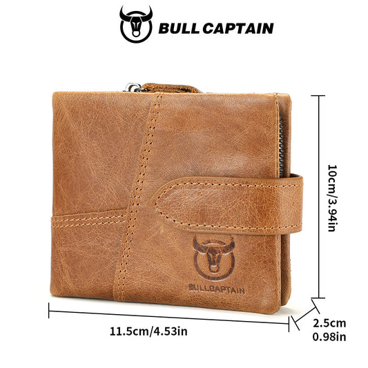 Men's Bull Captain Leather Horizontal Green Retro Men's Wallets