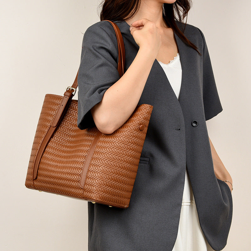 Women's Fashionable Woven Pattern Commuter Large Capacity Vegetable Bags