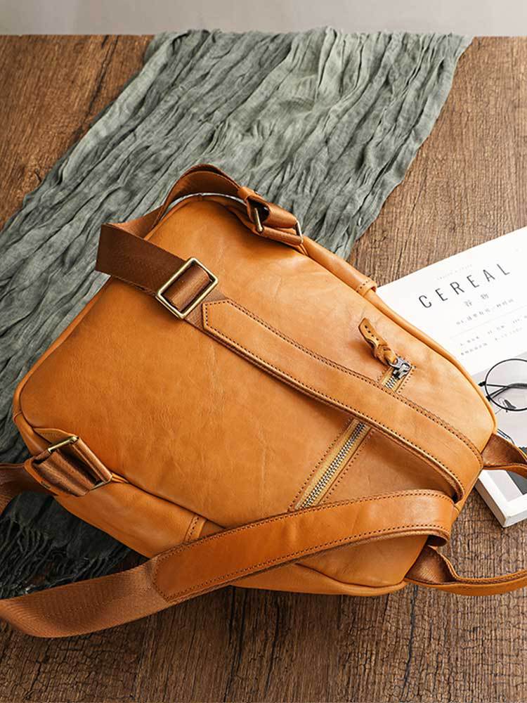 Vegetable Tanning Leather Waxing First Layer Water Dyed Retro Backpacks