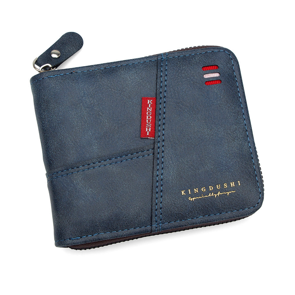Men's Oil Wax Leather Stitching Short Multiple Slots Scarf Hinge Men's Wallet