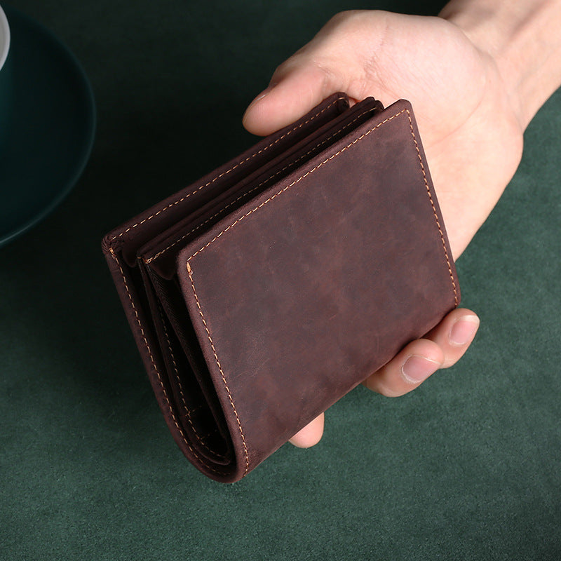 Men's Leather Retro Crazy Horse Minimalist Business Ladies Wallets