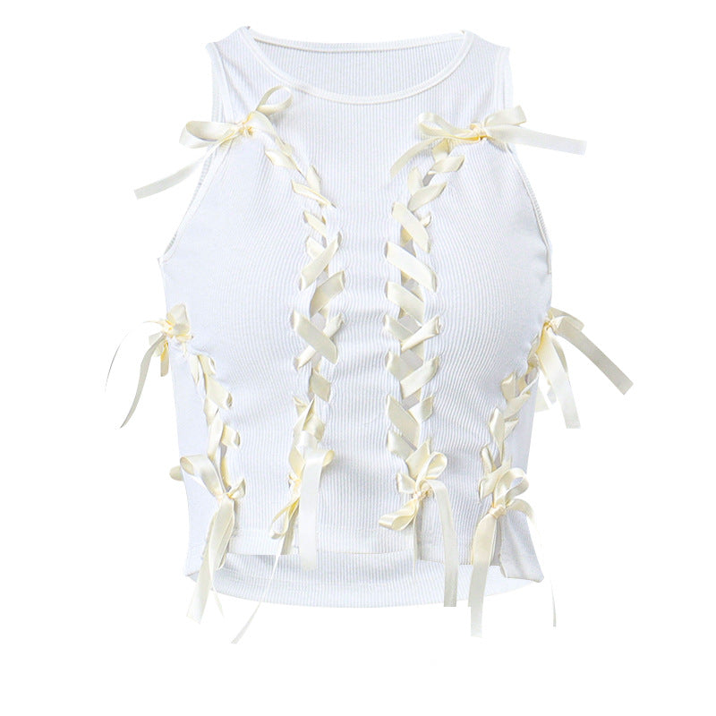 Spring Fashion Round Neck Cross Bow Tops