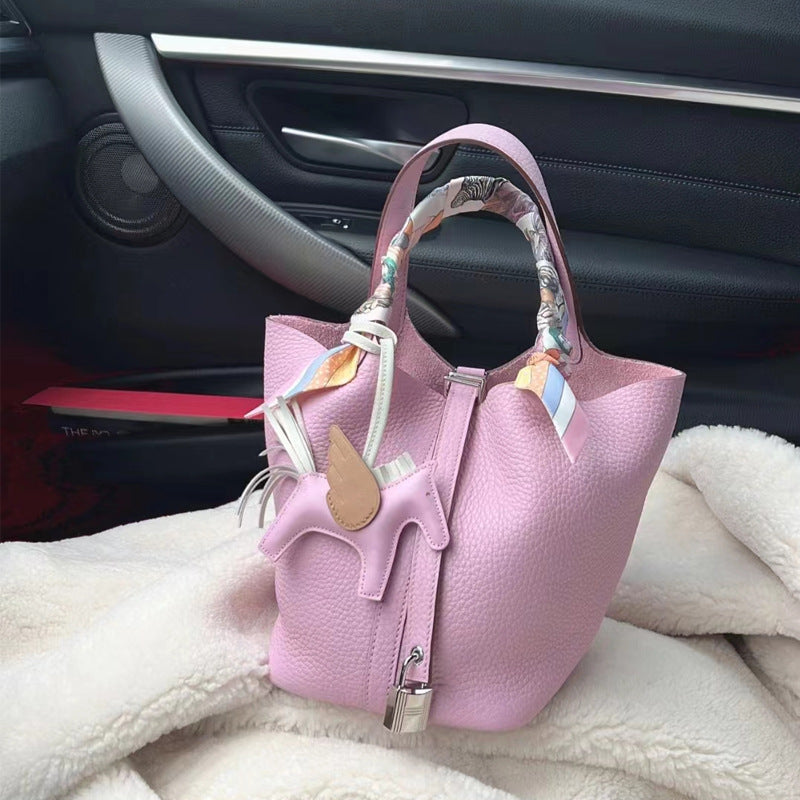 Women's Home Vegetable Basket Hand First Layer Cowhide Bags