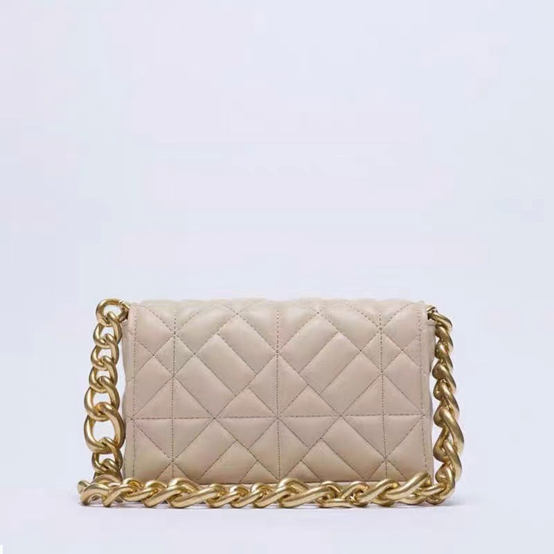 Check Thick Chain Quilted Rice Word Crossbody Bags