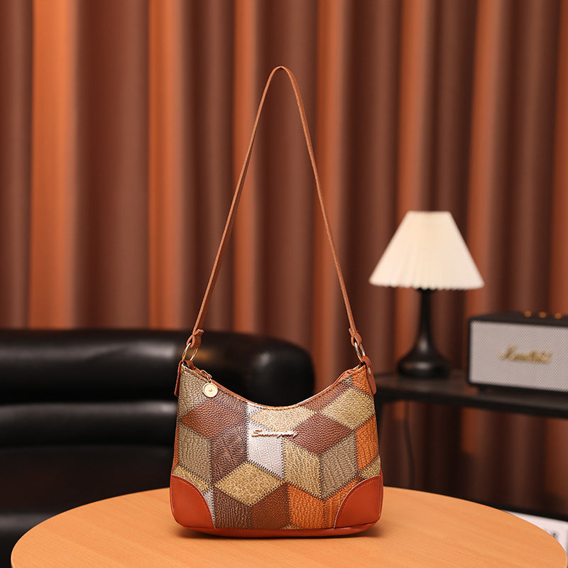 Women's Contrast Color Underarm Trendy Patchwork Retro Women's Shoulder Bag
