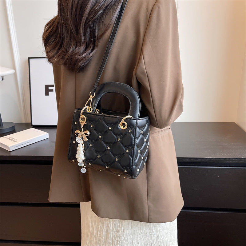 French Style Niche Fashionable Rhombus Pearl Women's Messenger Bag