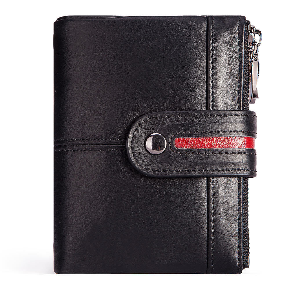 Men's Short Leather Zipper Vintage Cowhide Swiping Men's Wallets