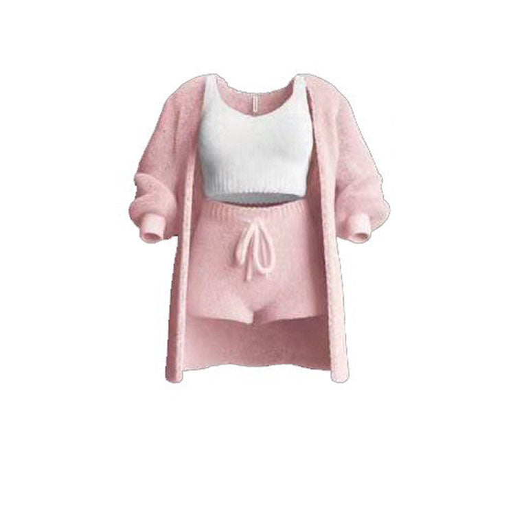 Knitted Plush Long Sleeve Set Three-piece Suits