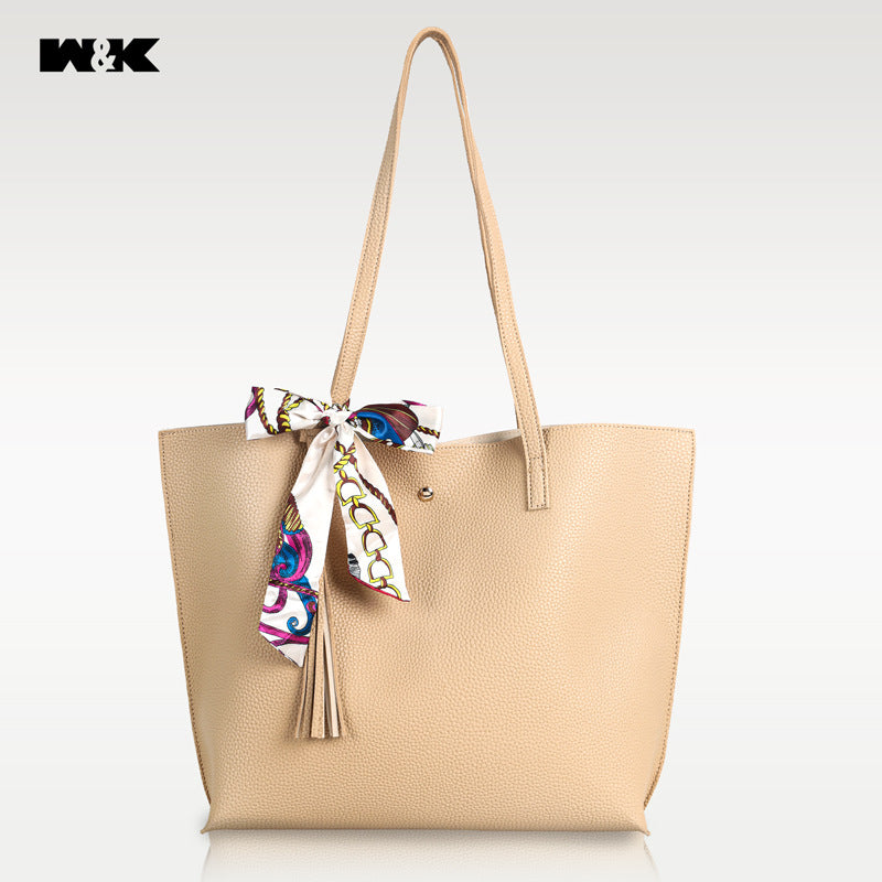 Tassel Lychee Pattern Strap Silk Scarf Portable Large Women's Shoulder Bag
