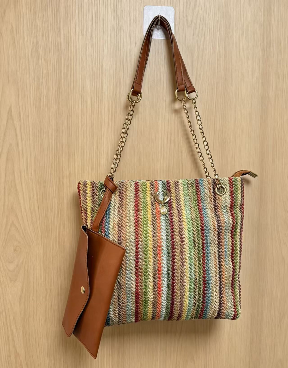 Fresh Sweet Rainbow Knitted Fashion Style Trendy Cat Head Pearl Shoulder Bags