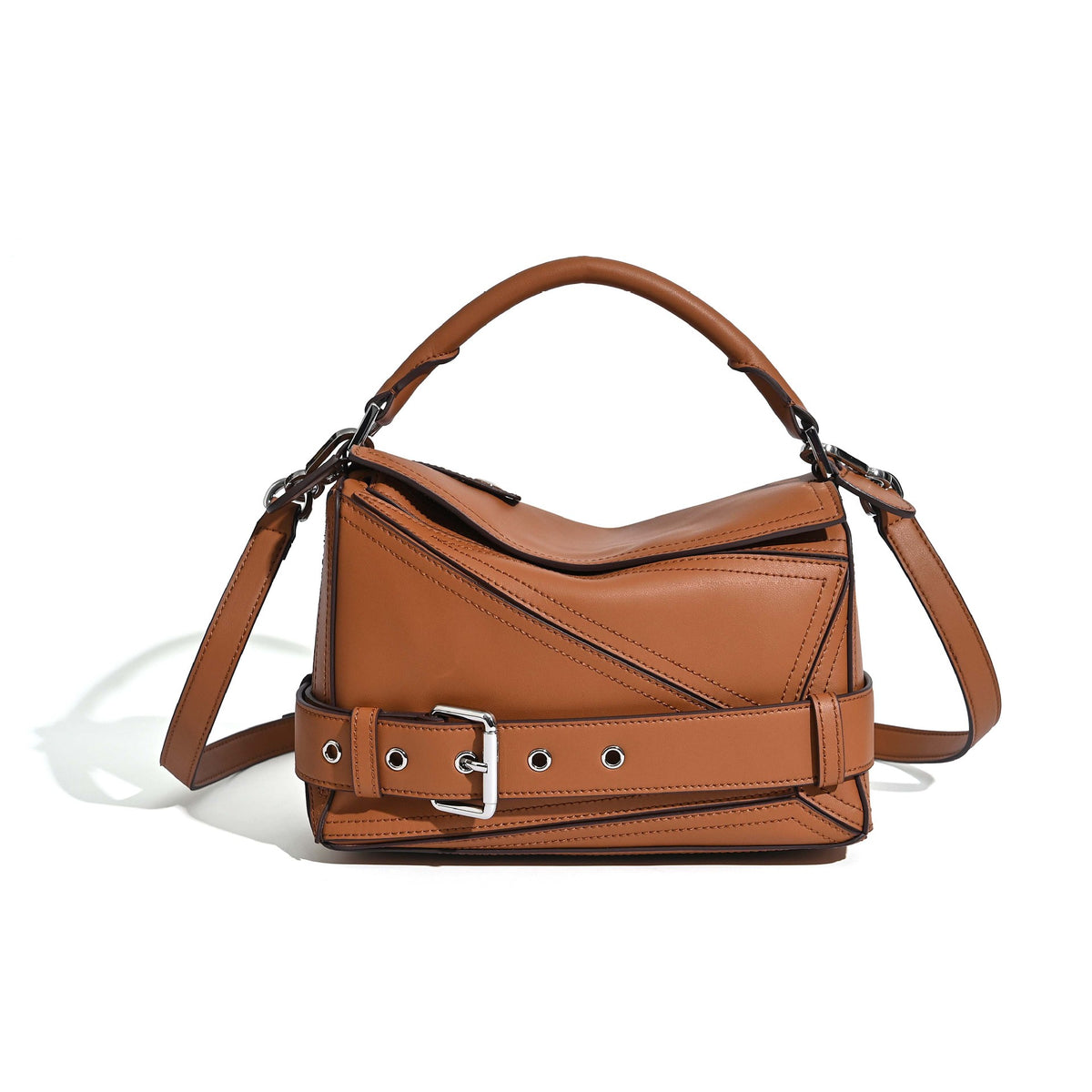 Women's Autumn First Layer Cowhide Geometric Motorcycle Genuine Leather Large Women's Handbag