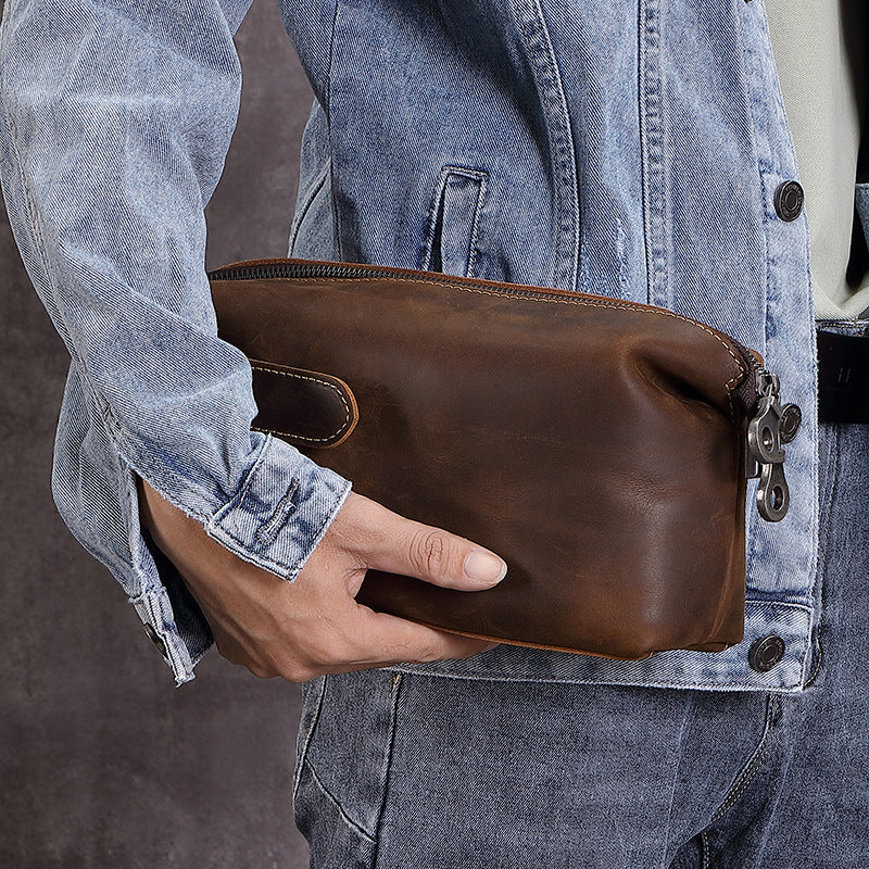 Men's Cowhide Clutch Large Capacity Storage Real Leather Toiletry Men's Handbags